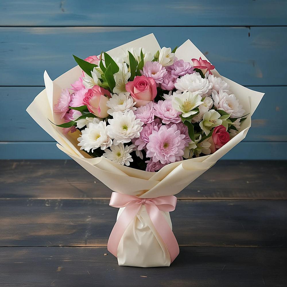 Букет цветов из: Хризантемы, Альстромерии и Розы в Чебоксарах